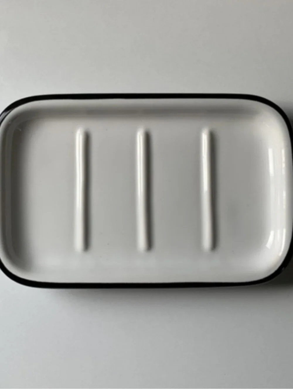 Hearth And Hand Farmhouse White Enamel Soap Dish with Black Rim Set Of 2
